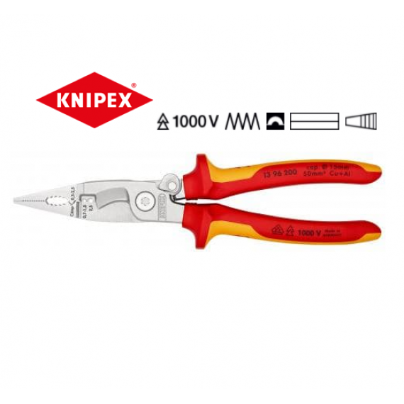 德國 "KNIPEX" 13 96 200 8"絕緣柄多功能電氣安裝鉗 厚膠柄 多用途電工鉗